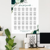 Emerald Rose Chic 30 Table Wedding Seating Chart Poster (Heimbüro)