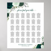Emerald Rose Chic 30 Table Wedding Seating Chart Poster (Vorne)