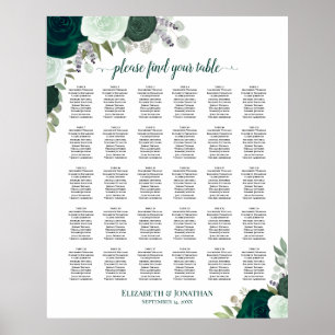 Emerald Rose Chic 30 Table Wedding Seating Chart Poster