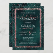 Emerald Rose Gold Confetti Brautparty Einladung (Vorne/Hinten)