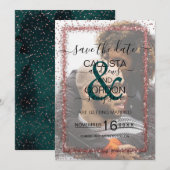 Emerald Rose Gold Confetti Foto Wedding Save The Date (Vorne/Hinten)