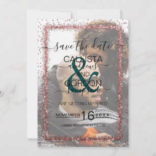 Emerald Rose Gold Confetti Foto Wedding Save The Date