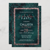 Emerald Rose Gold Sprinkled Confetti Abschluss Einladung (Vorne/Hinten)