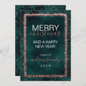 Emerald Rose Gold Sprinkler Confetti Feiertagskarte (Vorne/Hinten)