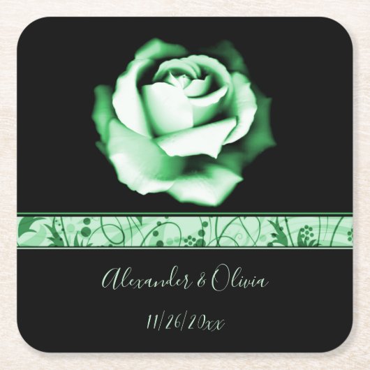 Emerald Rose Wedding Square Paper Untersetzer (Vorderseite)