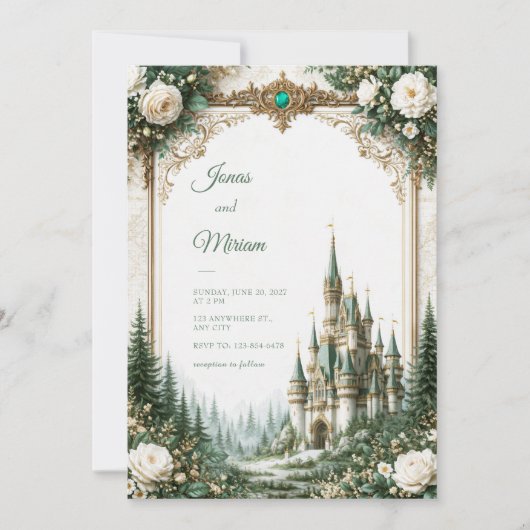 Emerald-Rosen-Schloss-Hochzeit Einladung (Vorderseite)