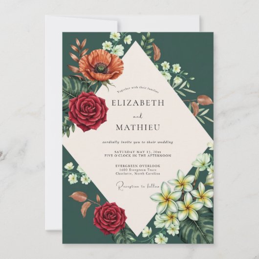Emerald-Rost-Mohn-Hochzeit Einladung (Vorderseite)