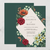 Emerald-Rost-Mohn-Hochzeit Einladung (Vorne/Hinten)