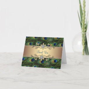 Emerald Royal Blue Gold Peacock Thank You Cards Dankeskarte