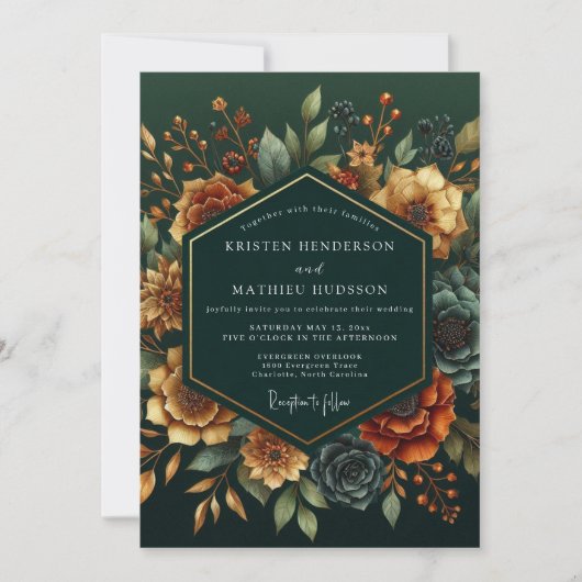 Emerald Russet Bloom Hochzeit Einladung (Vorderseite)