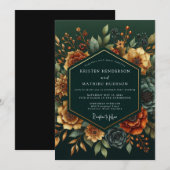 Emerald Russet Bloom Hochzeit Einladung (Vorne/Hinten)