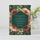 Emerald Rust Autumnal Wedding Einladung (Stehend Vorderseite)