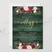 Emerald Rustic Burgundy Marsala Floral Wedding Einladung (Vorderseite)