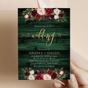 Emerald Rustic Burgundy Marsala Floral Wedding Einladung
