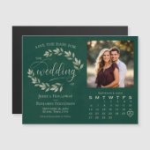 Emerald & Sage-Blätter Foto-Kalender Save the Date Magneteinladung (Vorne/Hinten)