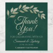 Emerald & Sage Blätter Rustic Wedding Vielen Dank Weinetikett (Einzelnes Label)