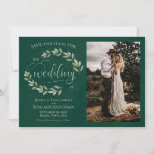 Emerald & Sage Green Blätter & Foto Rustikale Hoch Save The Date (Vorderseite)