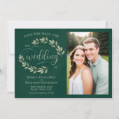 Emerald & Sage Green Blätter & Foto Rustikale Hoch Save The Date (Vorderseite)