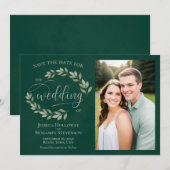 Emerald & Sage Green Blätter & Foto Rustikale Hoch Save The Date (Vorne/Hinten)