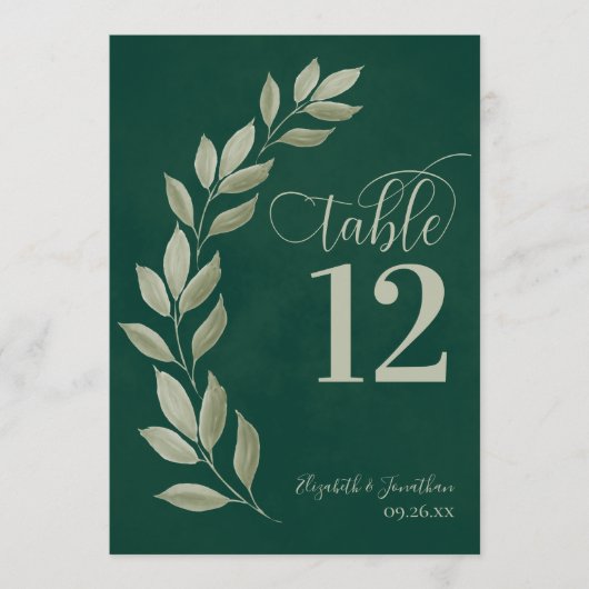 Emerald & Sage Green Blätter Moderne Tischnummer (Vorderseite)