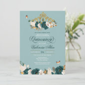 Emerald Sage Green Elegant Butterfly Quinceanera Einladung (Stehend Vorderseite)