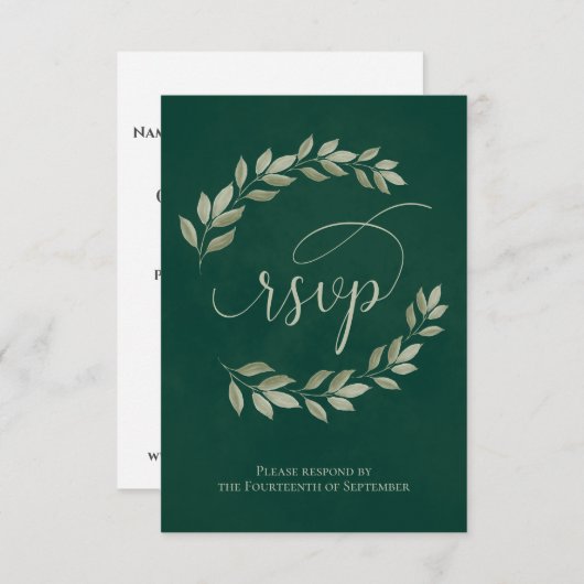 Emerald & Sage Laurel Verlasse Rustikale Hochzeit RSVP Karte (Vorne/Hinten)