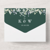 Emerald Sage und Lilac Floral Monogram Wedding All In One Einladung (Rückseite)
