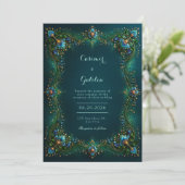 Emerald Sapphire Gilded Floral Wedding Einladung (Stehend Vorderseite)