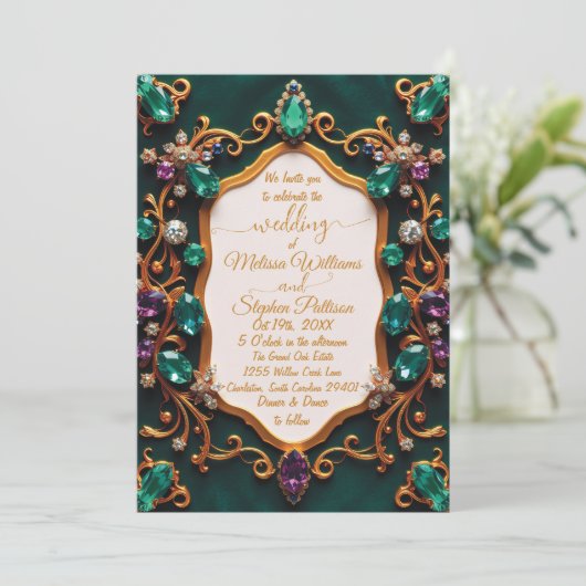 Emerald & Sapphire Luxury Wedding Einladung (Stehend Vorderseite)