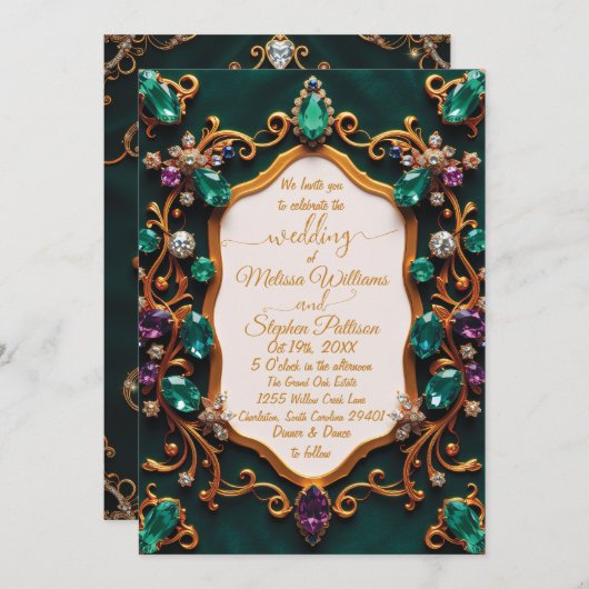 Emerald & Sapphire Luxury Wedding Einladung (Vorne/Hinten)