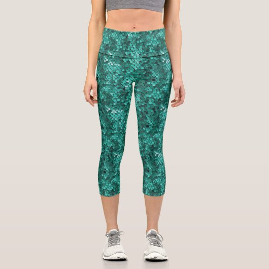 Emerald Scale Muster High Waisted Yoga Capris (Vorderseite)