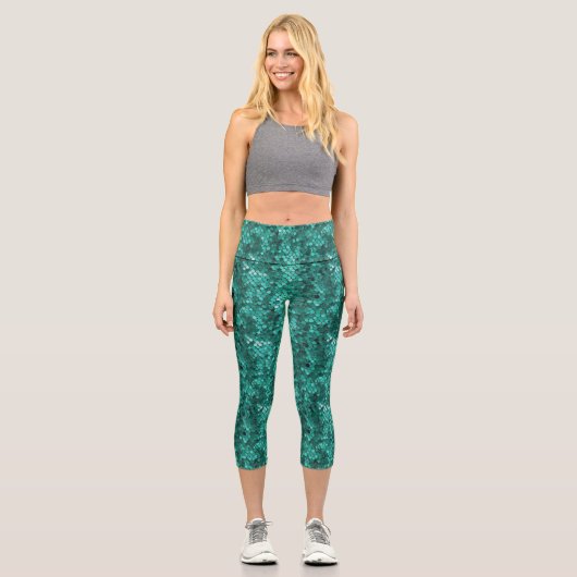Emerald Scale Muster High Waisted Yoga Capris (Vorderseite)