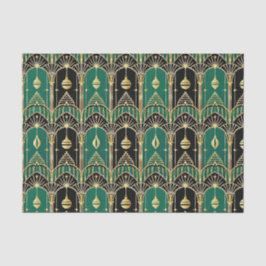 Emerald-schwarzes Art Deco-Festtagsmuster Seidenpapier