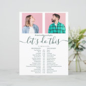 Emerald Script Foto Wedding Schedule Timeline (Stehend Vorderseite)