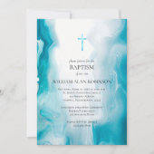 Emerald Sea Blue Orthodox Christliche Taufe Einladung (Vorderseite)