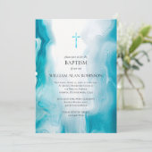 Emerald Sea Blue Orthodox Christliche Taufe Einladung (Stehend Vorderseite)