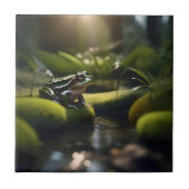 Emerald Serenity: Ein grüner Frosch am Fluss, Fliese (Vorderseite)