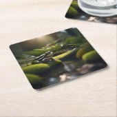 Emerald Serenity: Ein grüner Frosch am Fluss, Rechteckiger Pappuntersetzer (angewinkelt)