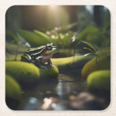Emerald Serenity: Ein grüner Frosch am Fluss, Rechteckiger Pappuntersetzer (Vorderseite)