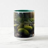 Emerald Serenity: Ein grüner Frosch am Fluss, Tasse (Zentrum)