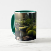Emerald Serenity: Ein grüner Frosch am Fluss, Tasse (Vorderseite Links)