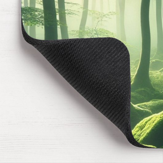 Emerald Serenity – Misty Forest Glow Mousepad (Ecke)