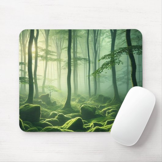 Emerald Serenity – Misty Forest Glow Mousepad (Mit Mouse)