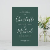 Emerald Signature Script-Hochzeitsprogramm (Stehend Vorderseite)