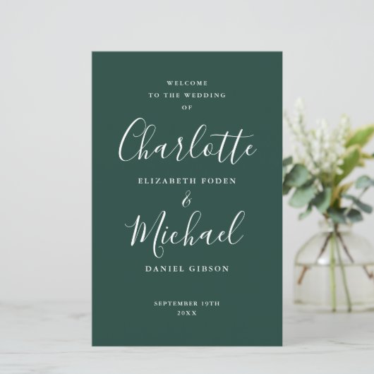 Emerald Signature Script-Hochzeitsprogramm (Stehend Vorderseite)