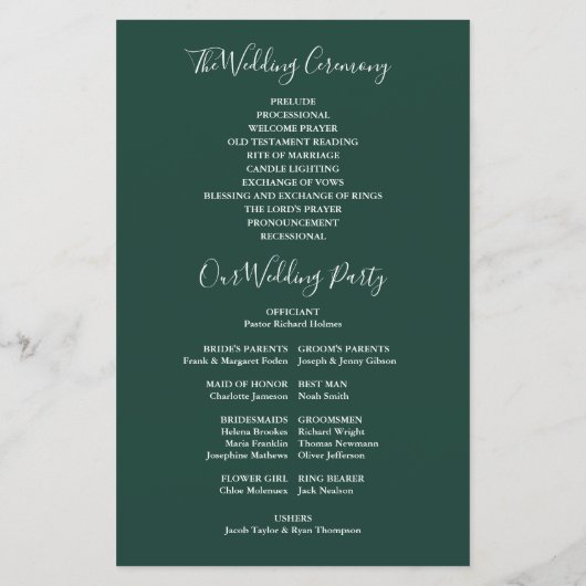 Emerald Signature Script-Hochzeitsprogramm (Rückseite)