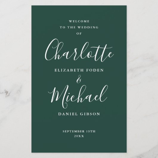 Emerald Signature Script-Hochzeitsprogramm (Vorderseite)