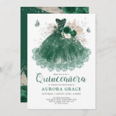 Emerald Silver Blume Quinceañera Mis Quince Anos Einladung (Vorne/Hinten)