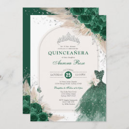 Emerald Silver Boho Rose Princess Quinceañera Einladung