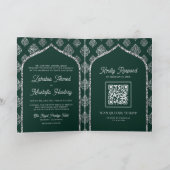 Emerald Silver Damask Arch QR Code Muslime Hochzei Einladung (Innenseite)